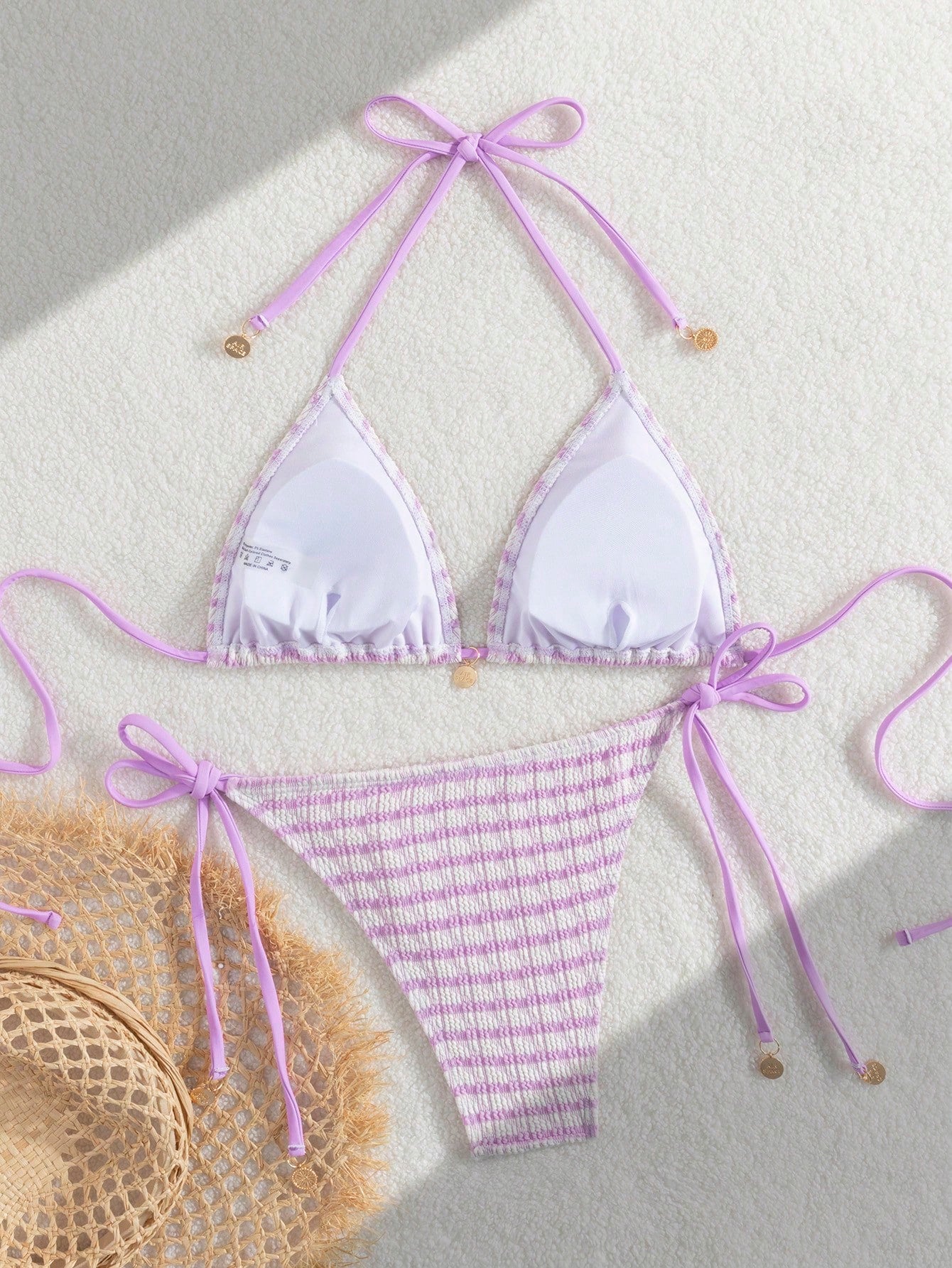 Striped Water Ripple Halter Bikini Two-Piece Set