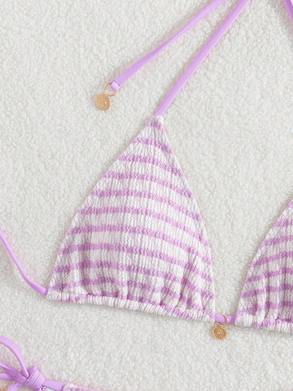 Striped Water Ripple Halter Bikini Two-Piece Set
