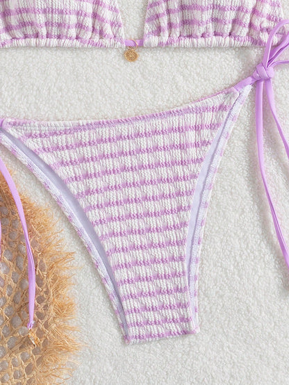 Striped Water Ripple Halter Bikini Two-Piece Set