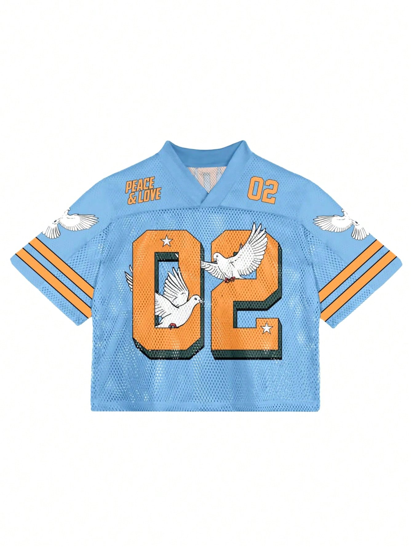 Multicolor Perforated Splicing Digital Print V-Neck Jersey