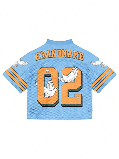 Multicolor Perforated Splicing Digital Print V-Neck Jersey