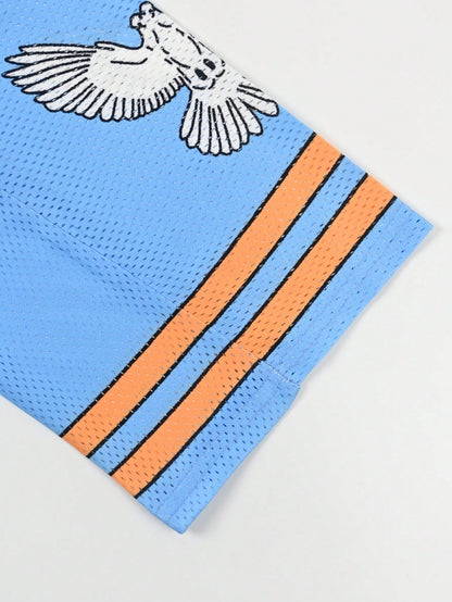 Multicolor Perforated Splicing Digital Print V-Neck Jersey