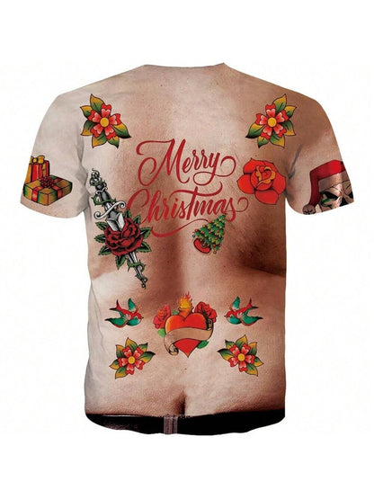 Funny Christmas Tattoo Hairy Chest T-Shirt