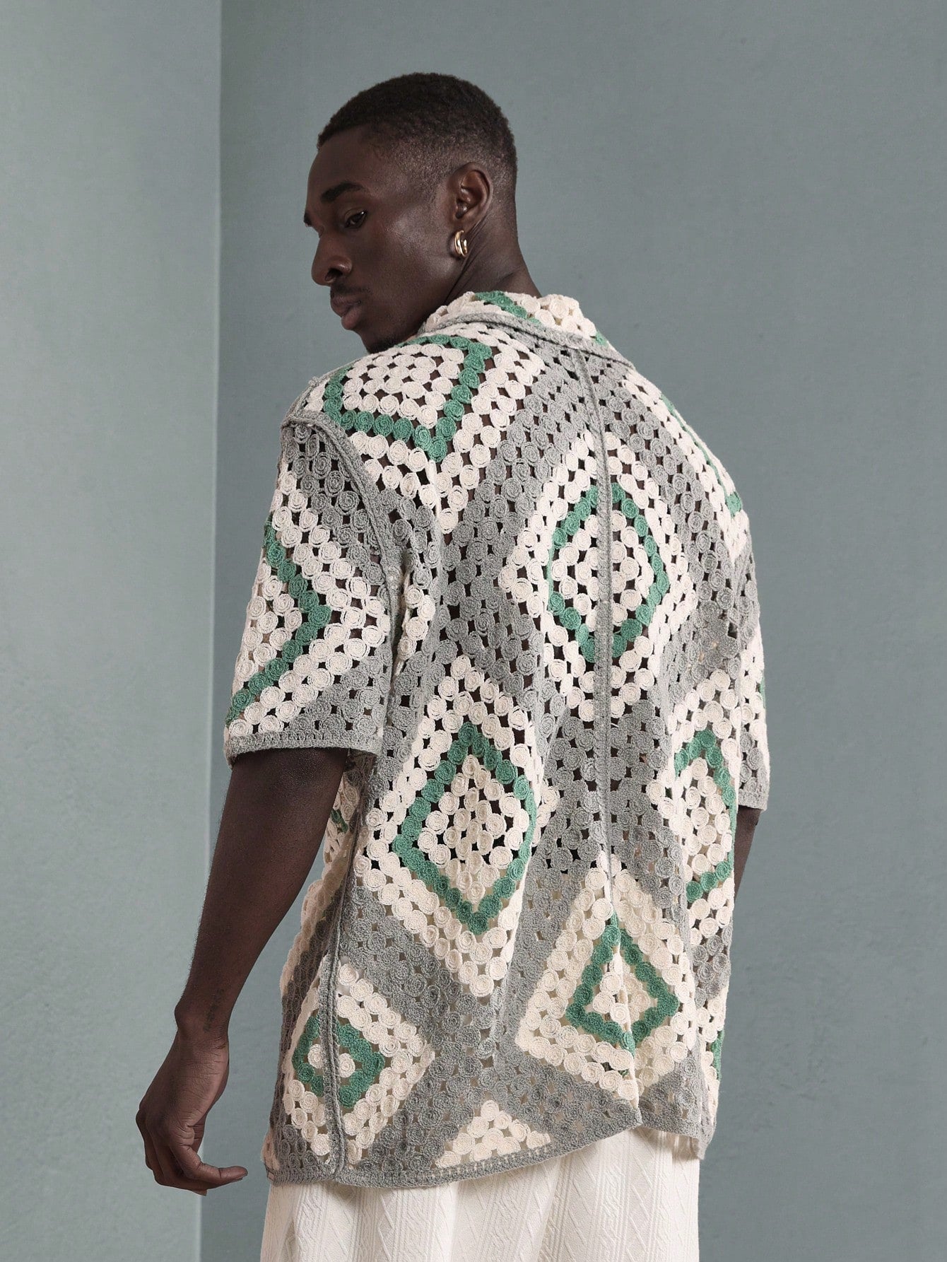 Luxury Crochet Knit Geometric Resort Shirt