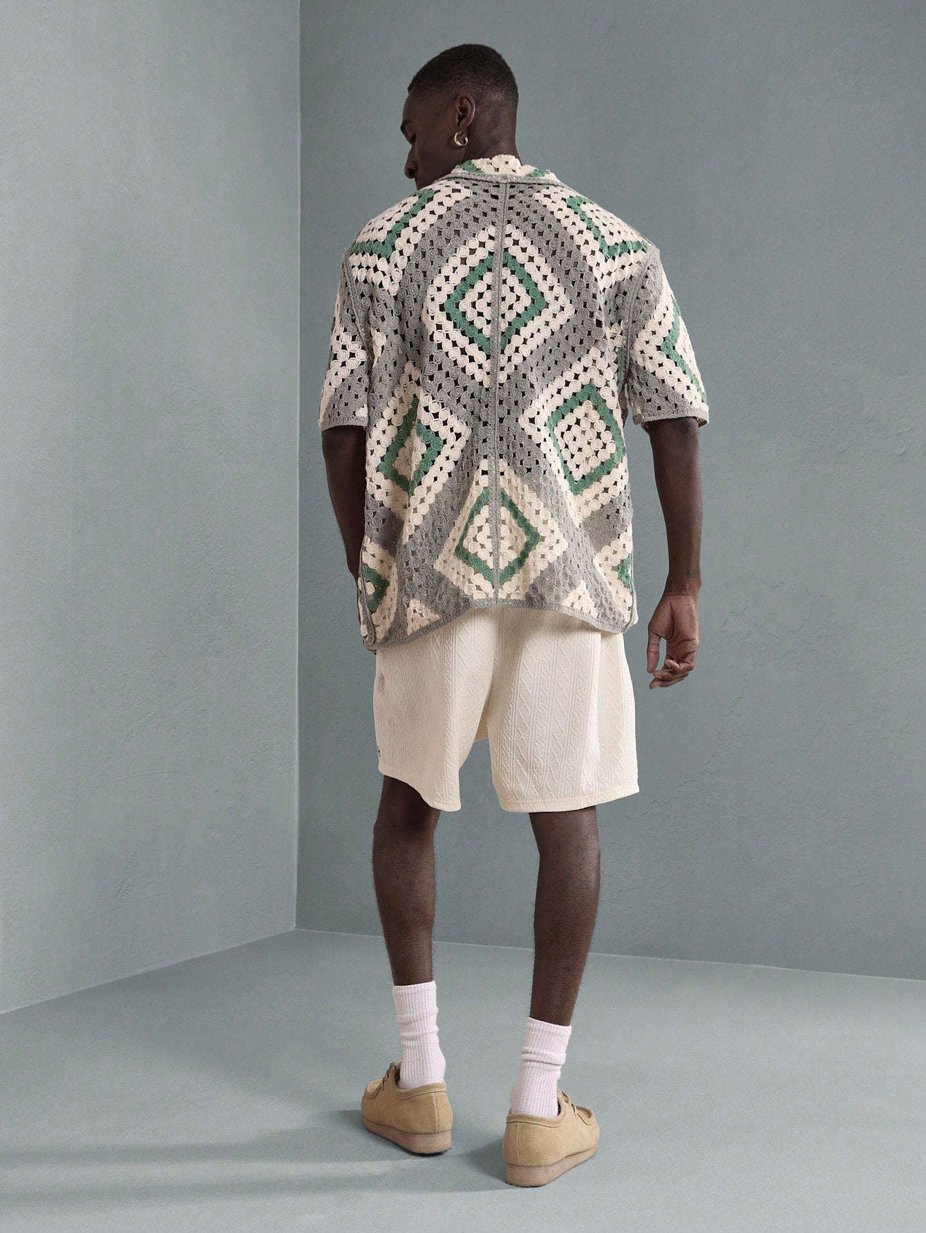 Luxury Crochet Knit Geometric Resort Shirt