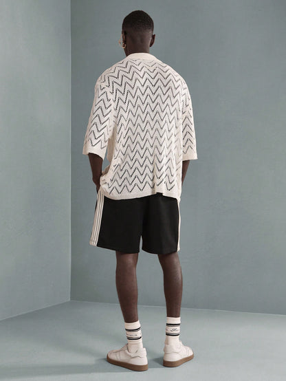Men’s Luxury Chevron Crochet Knit Polo Resort Shirt