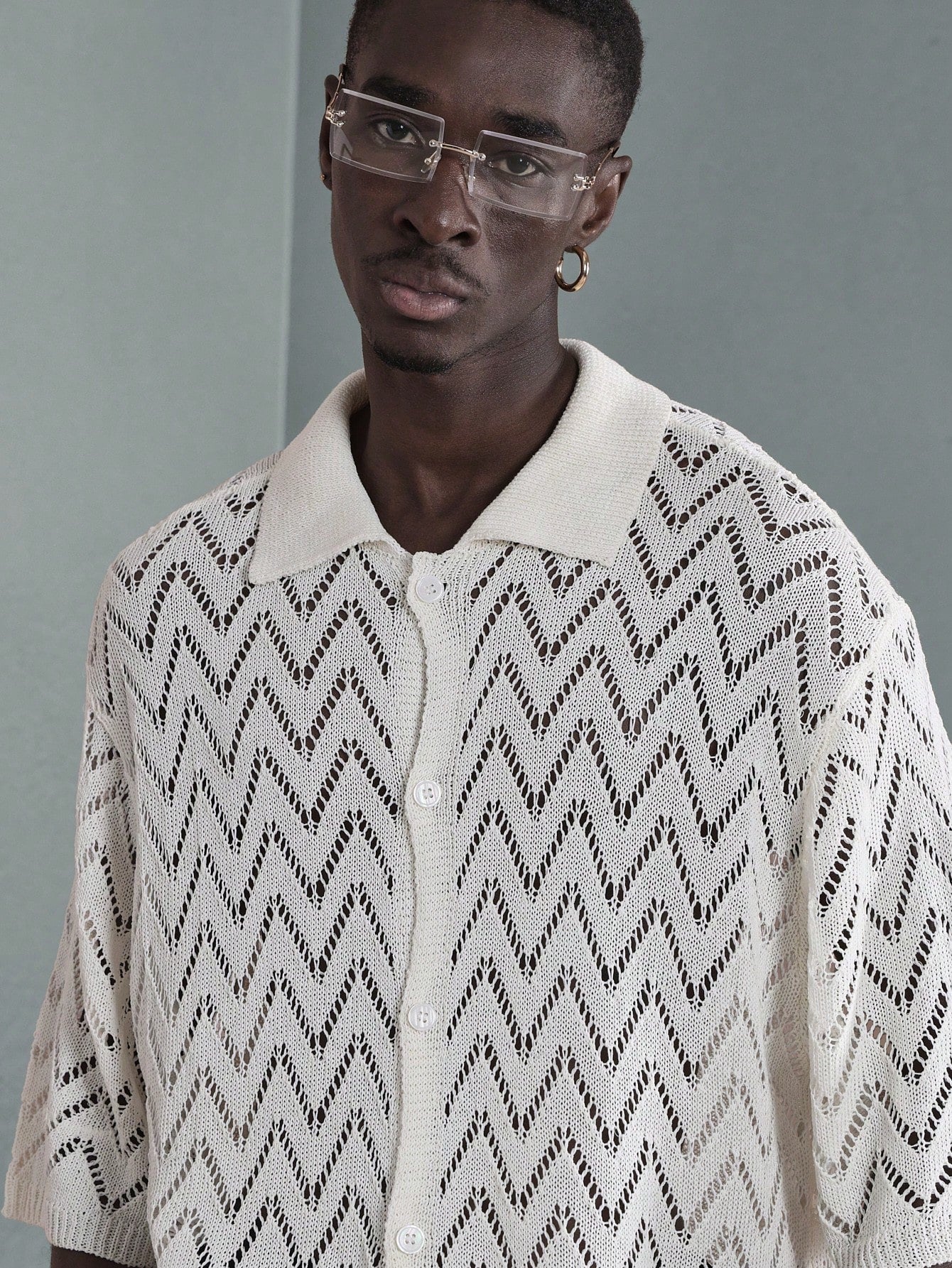 Men’s Luxury Chevron Crochet Knit Polo Resort Shirt