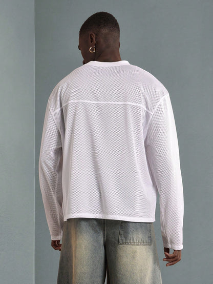 Unisex White Loose Fit Knitted Long Sleeve Jersey