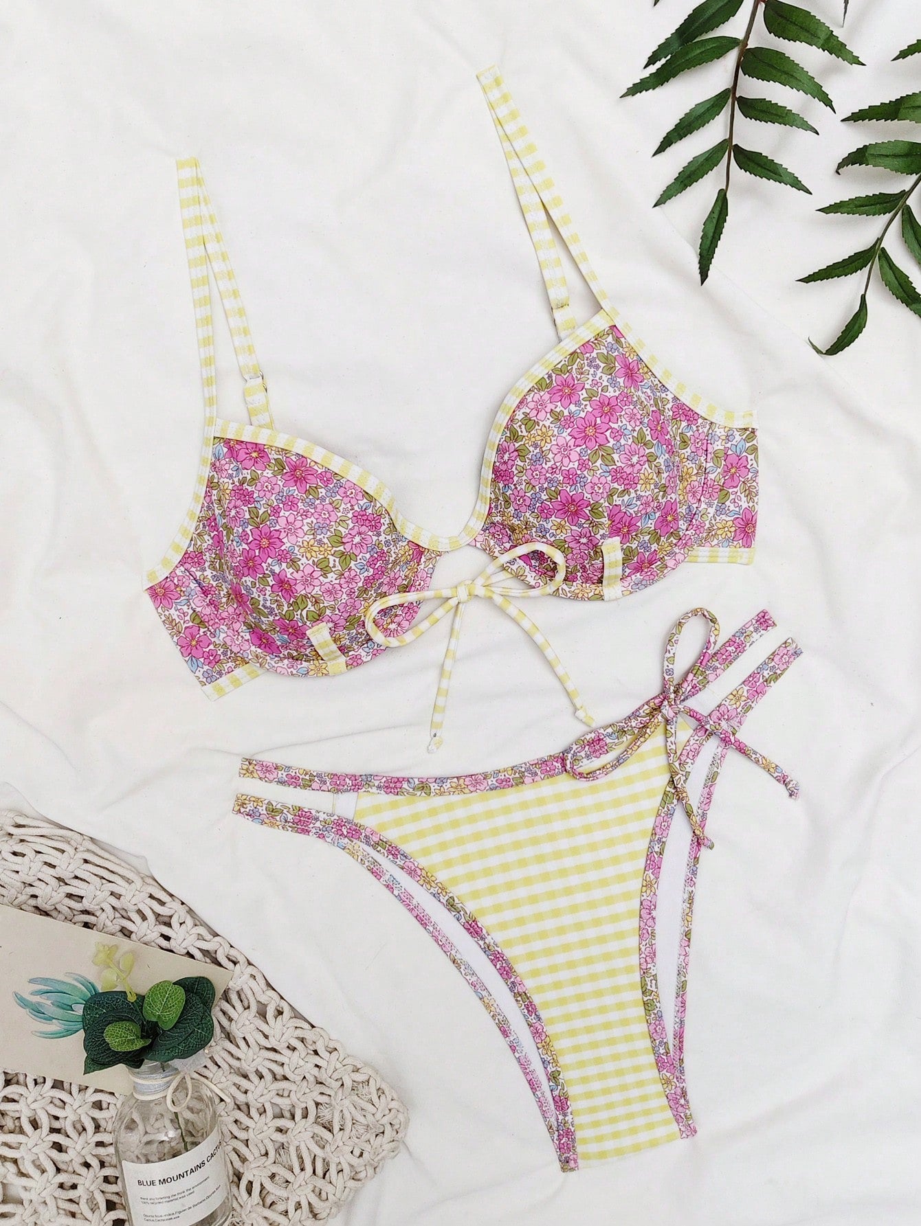Tropical Padded Bikini Set with Tassel & Lace