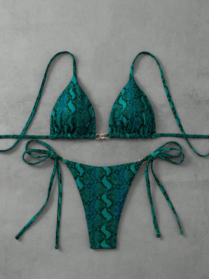 Floral Halter Triangle Bikini & Side-Tie Swimsuit