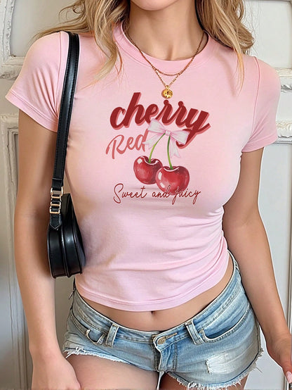 Pink Cherry Y2K Cute Cropped T-Shirt