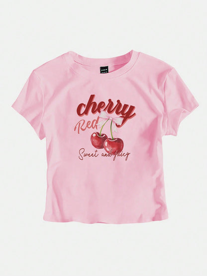 Pink Cherry Y2K Cute Cropped T-Shirt