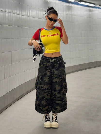 StreetHx Retro Blokecore Fitted Crop Top Tee