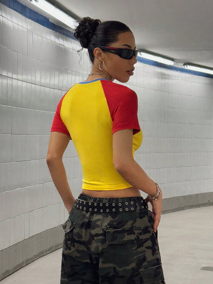 StreetHx Retro Blokecore Fitted Crop Top Tee