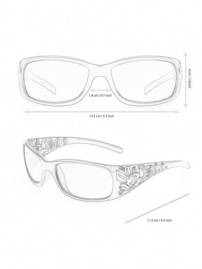 Women's Y2K Floral Embossed Square Fashion Glasses