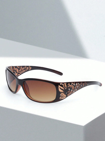 Women's Y2K Floral Embossed Square Fashion Glasses