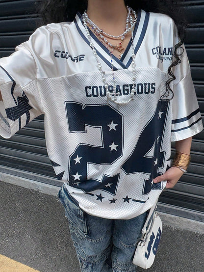 Women's Y2K Oversized Graphic Baseball Jersey