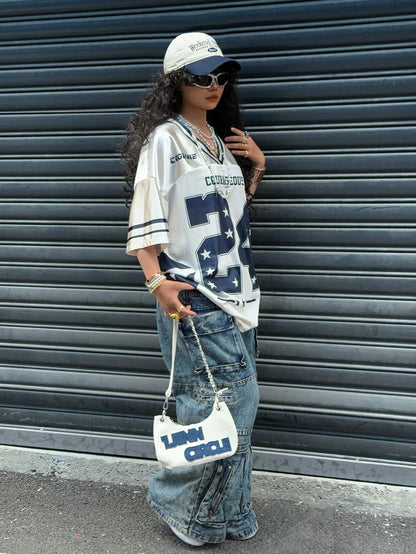 Women's Y2K Oversized Graphic Baseball Jersey