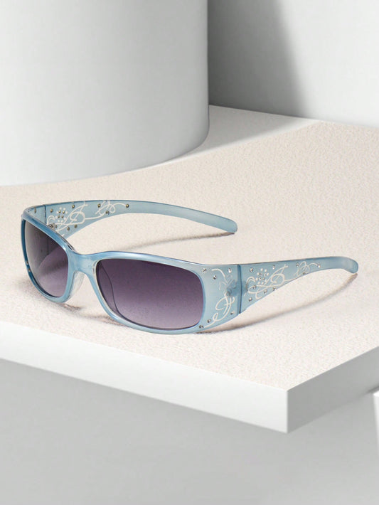 Vintage Rhinestone Square Frame Chic Street Glasses