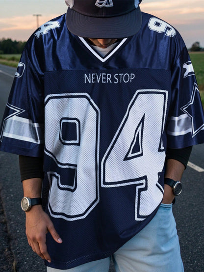 Men's Striped V-Neck Soccer Style Jersey