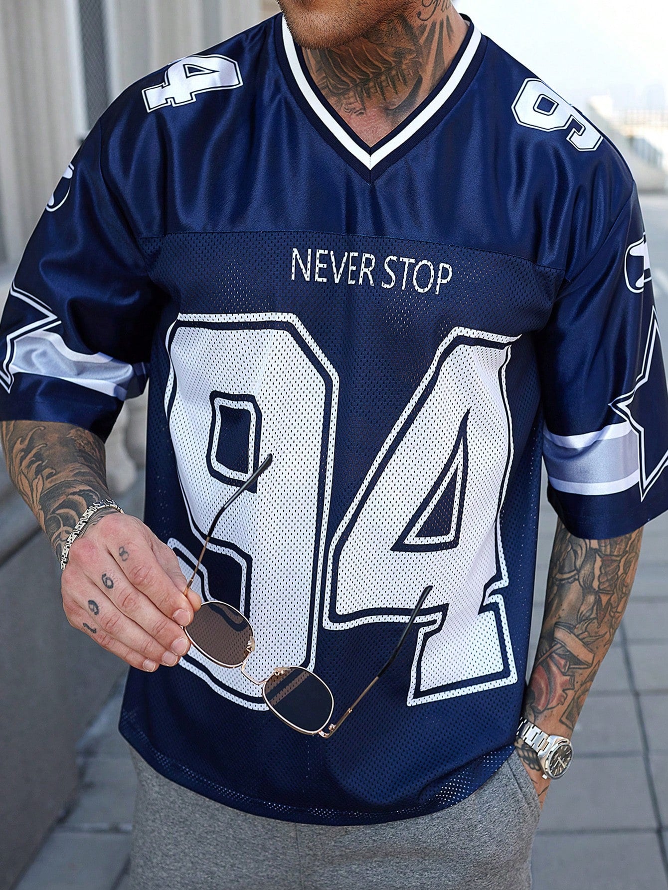 Men's Striped V-Neck Soccer Style Jersey