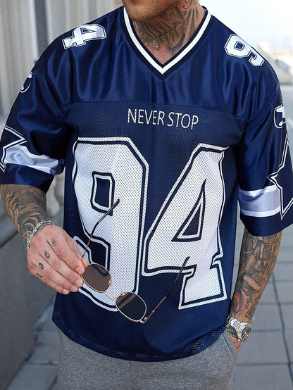 Men's Striped V-Neck Soccer Style Jersey