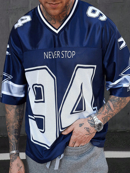 Men's Striped V-Neck Soccer Style Jersey