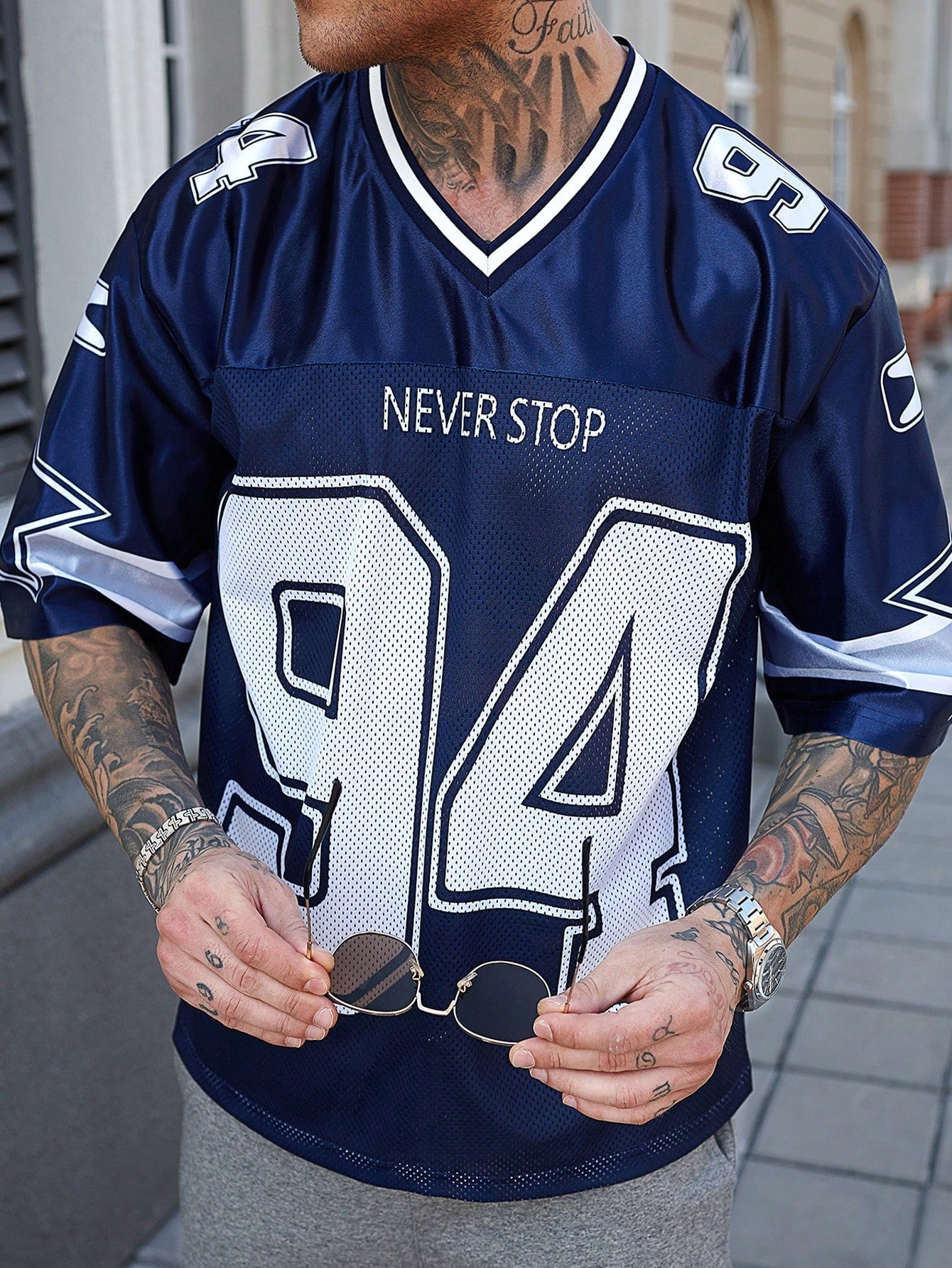 Men's Striped V-Neck Soccer Style Jersey