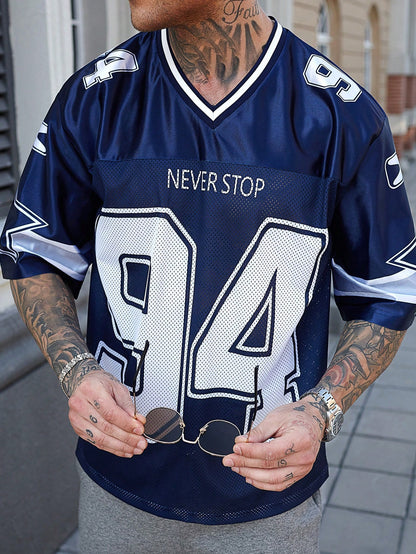 Men's Striped V-Neck Soccer Style Jersey