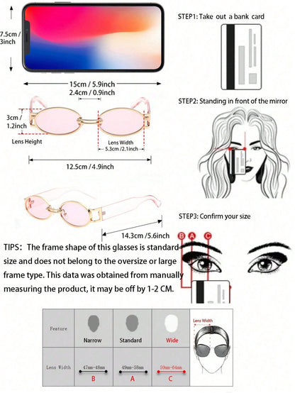 Cute Oval Pink Tinted Lens Y2K Fashion Glasses