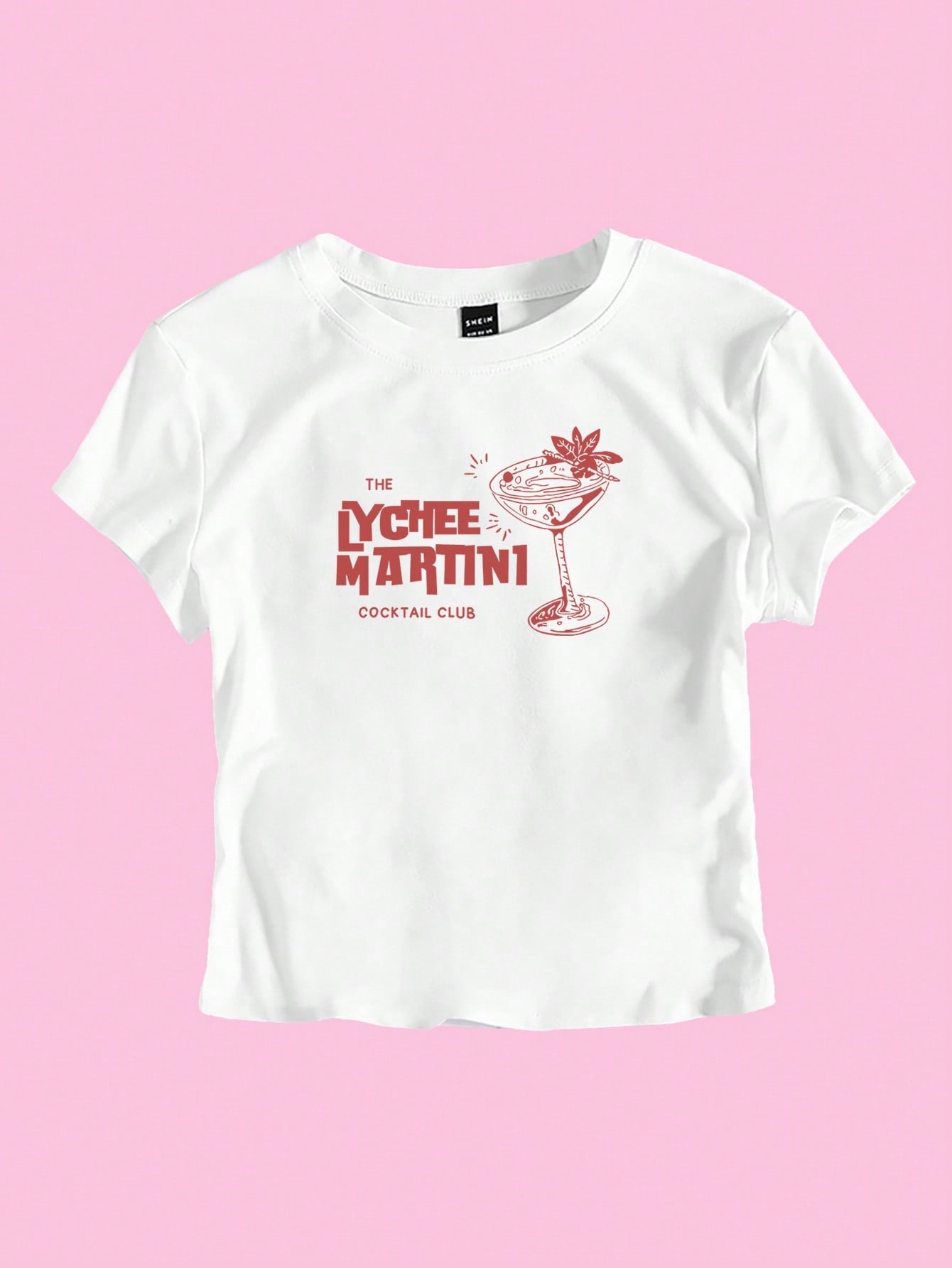 Y2K White Martini Cocktail Graphic Crop Top T-Shirt