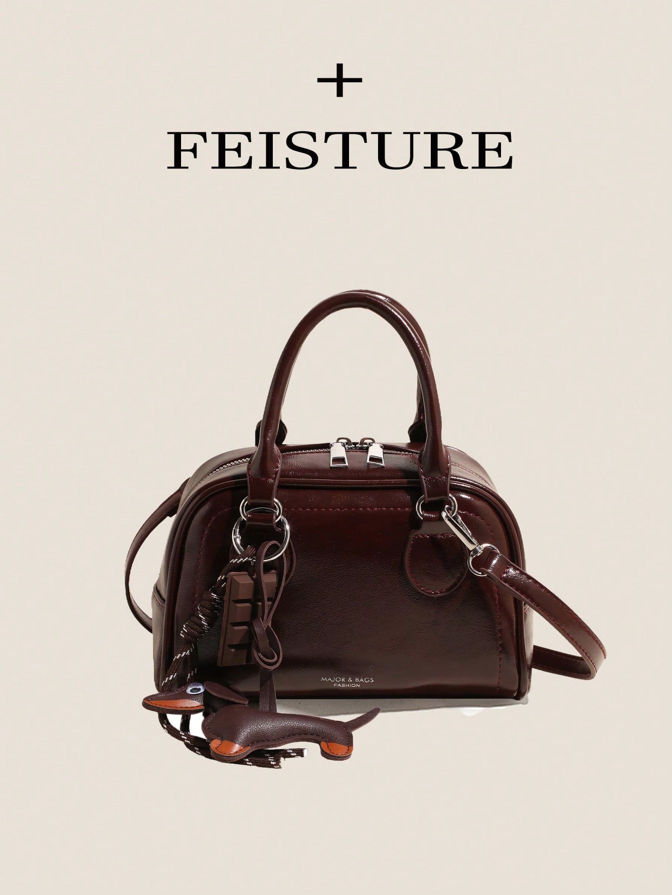 Vintage PU Leather Bowling Bag Square Crossbody Handbag
