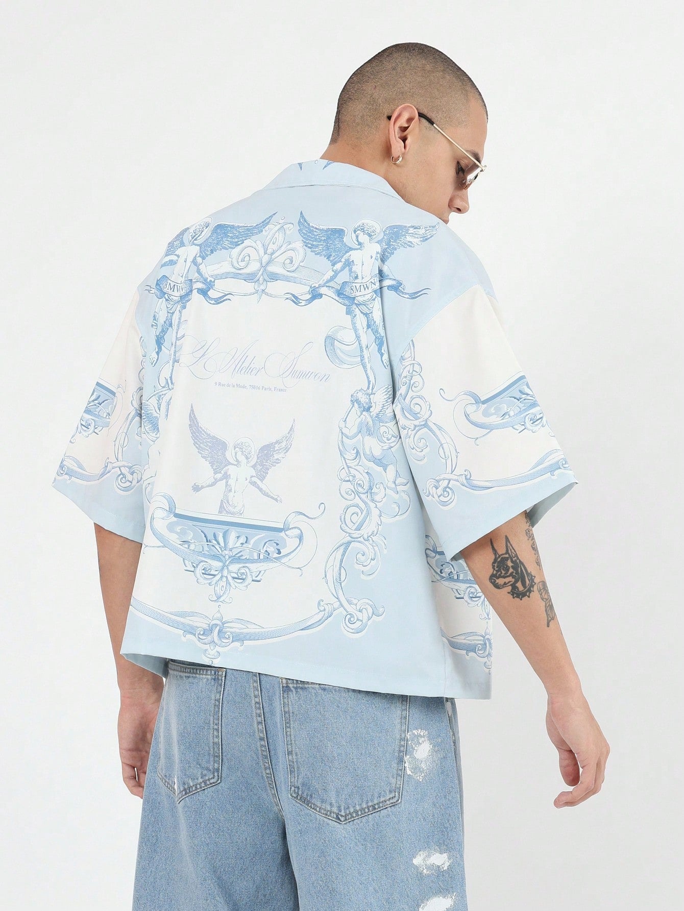 Oversized Angel Wing Print Luxury Resort Button Down