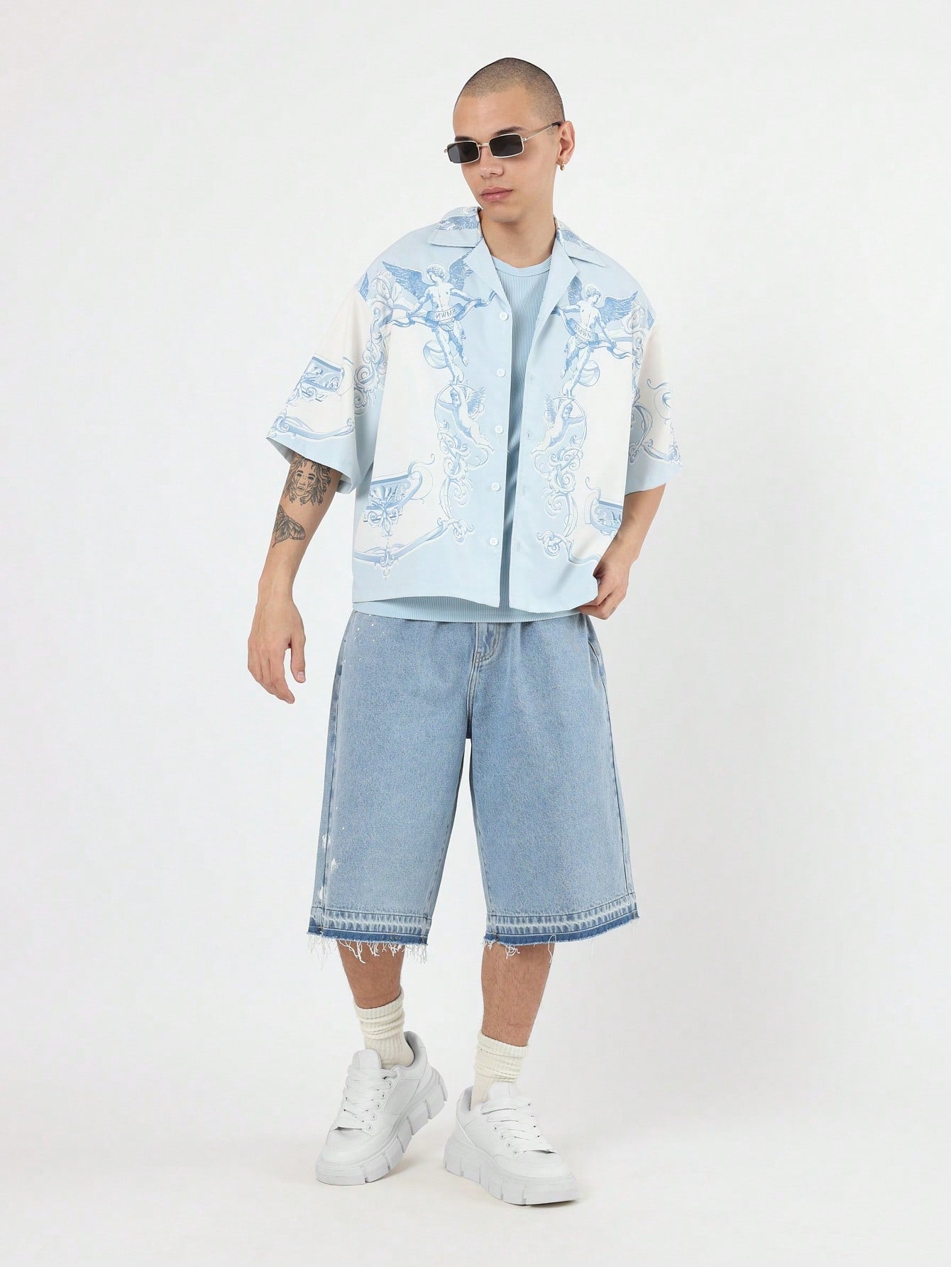 Oversized Angel Wing Print Luxury Resort Button Down