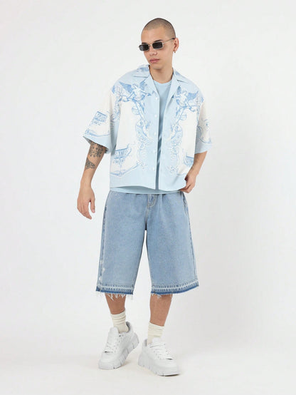Oversized Angel Wing Print Luxury Resort Button Down