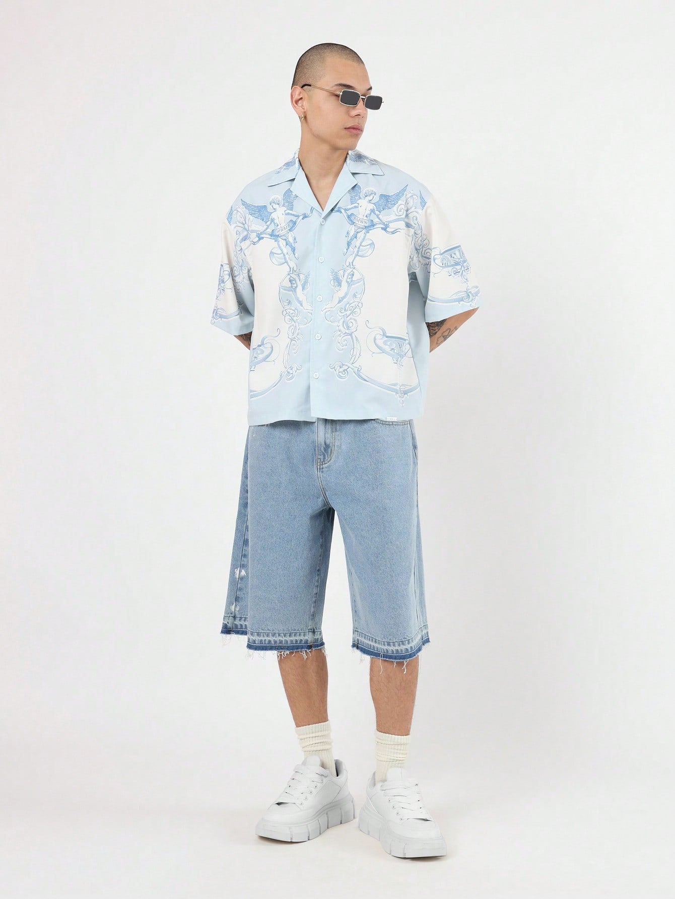 Oversized Angel Wing Print Luxury Resort Button Down