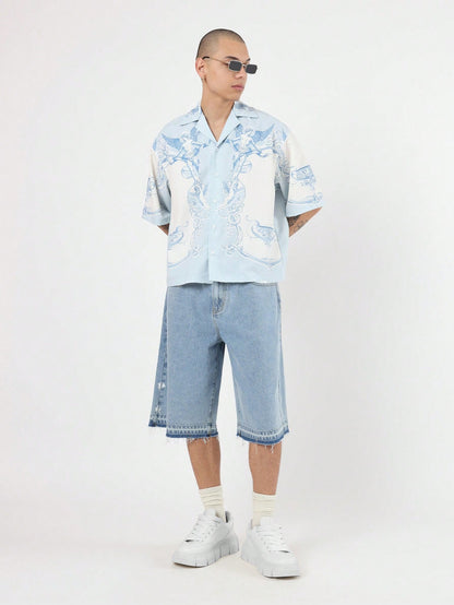 Oversized Angel Wing Print Luxury Resort Button Down