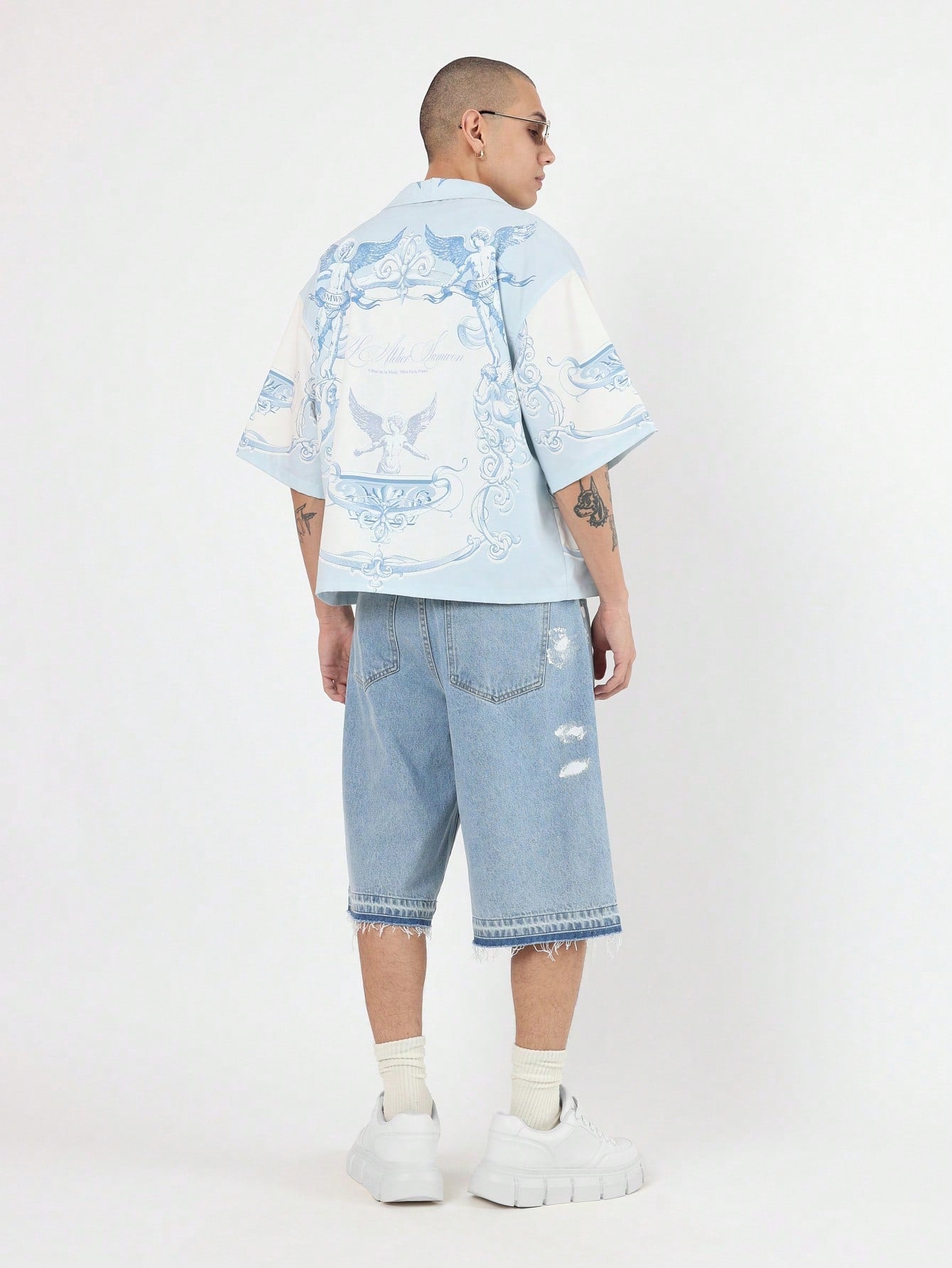 Oversized Angel Wing Print Luxury Resort Button Down