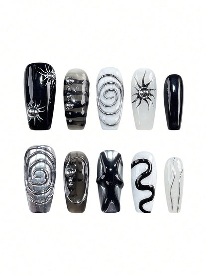 Y2K Chrome Silver Liquid Metal Coffin Press-On Nails