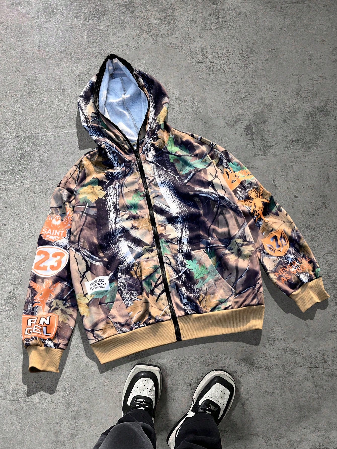 Men's Branch Print Streetwear Zip Up Hoodie