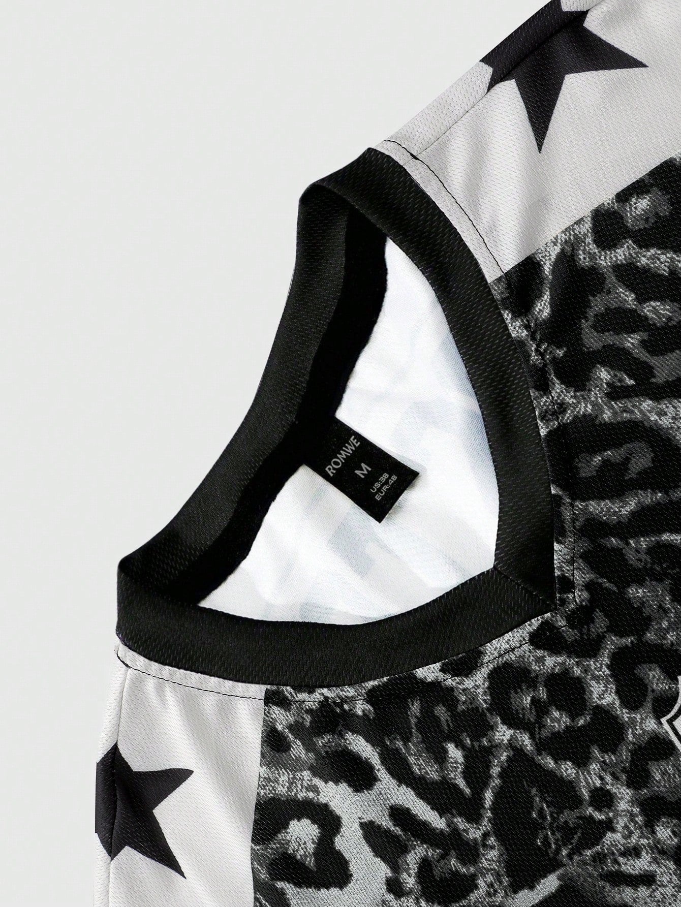 Grey Leopard Print V-Neck Short Sleeve Jersey