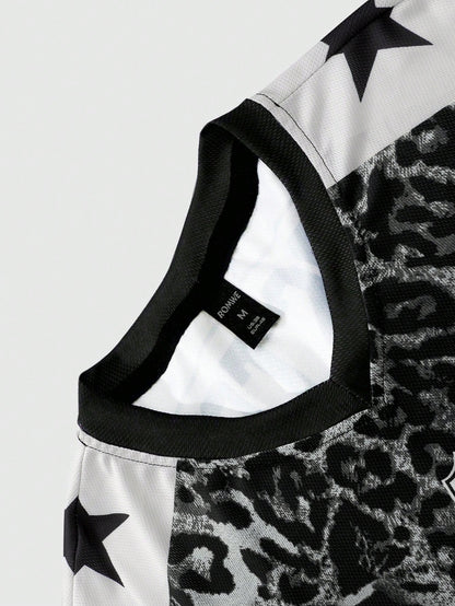 Grey Leopard Print V-Neck Short Sleeve Jersey