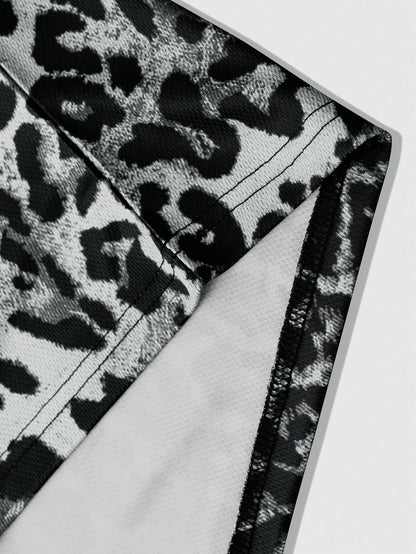 Grey Leopard Print V-Neck Short Sleeve Jersey