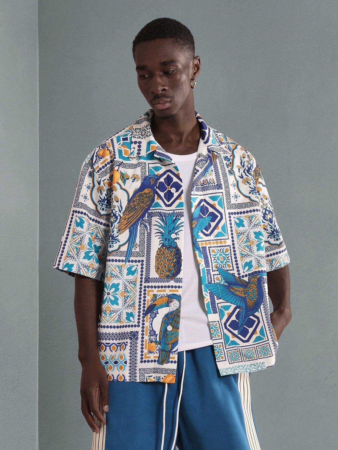 Tropical Paradise Pineapple Parrot Resort Shirt