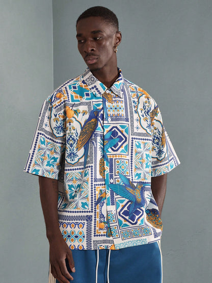 Tropical Paradise Pineapple Parrot Resort Shirt