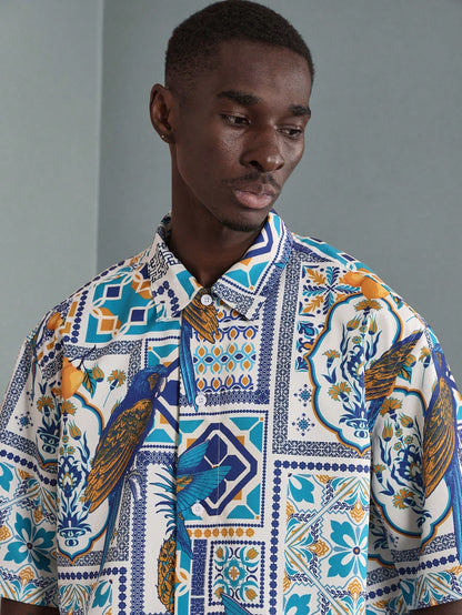 Tropical Paradise Pineapple Parrot Resort Shirt
