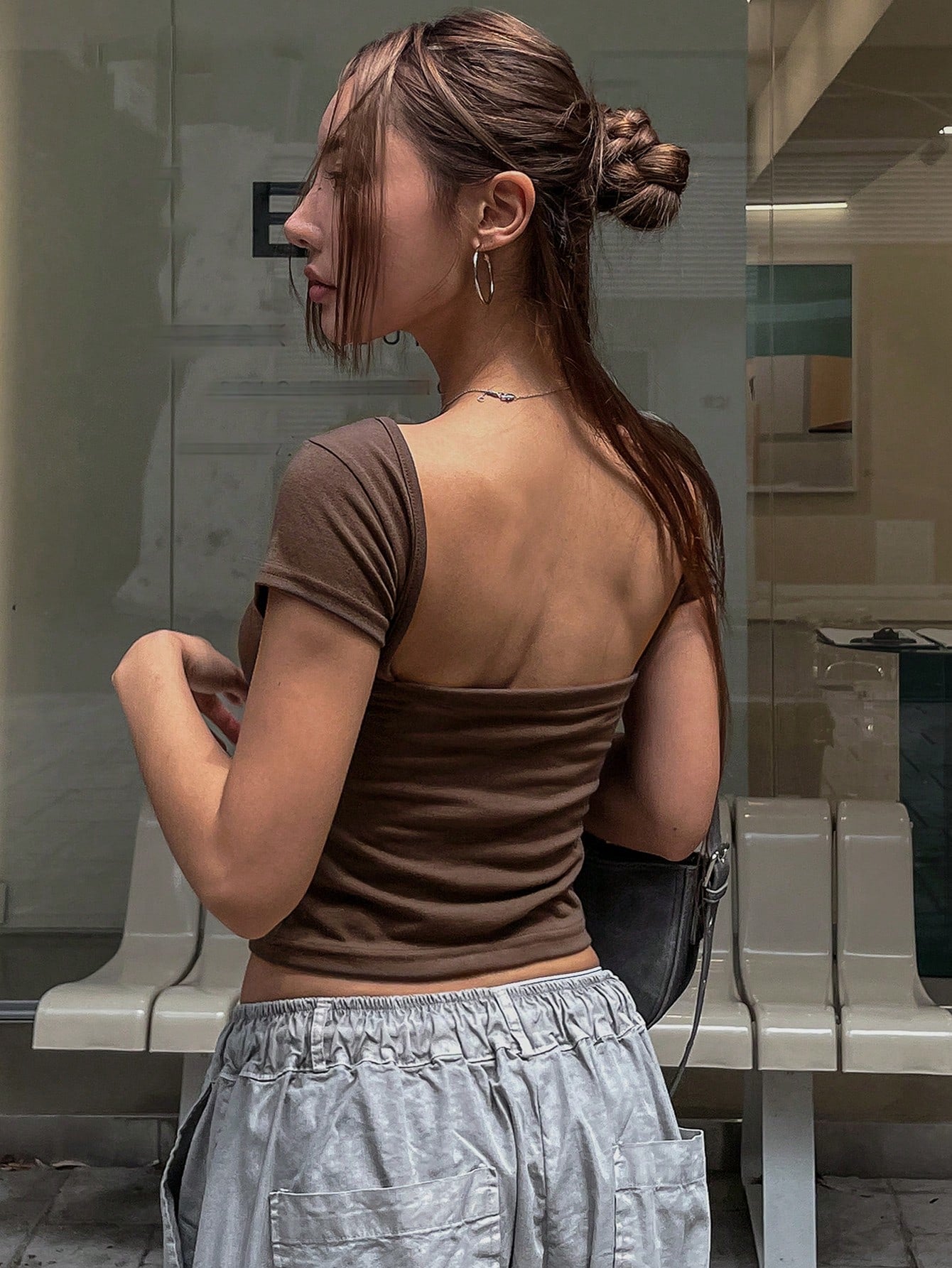 Women Slim Fit Halter Short Sleeve Y2K Crop Top