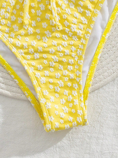 Bowknot Detail Ditsy Floral Bikini Swimsuit Set
