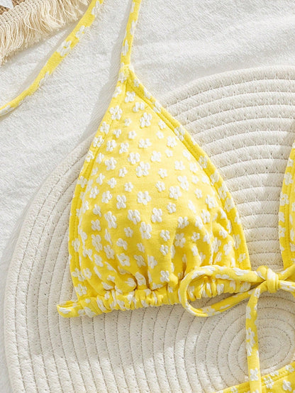 Bowknot Detail Ditsy Floral Bikini Swimsuit Set