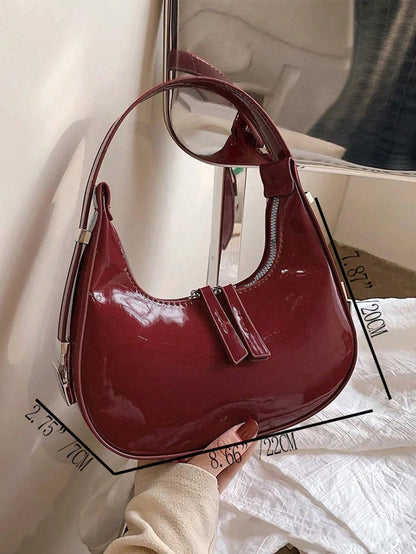 Elegant Glossy Crescent Daily Commute Crossbody Bag